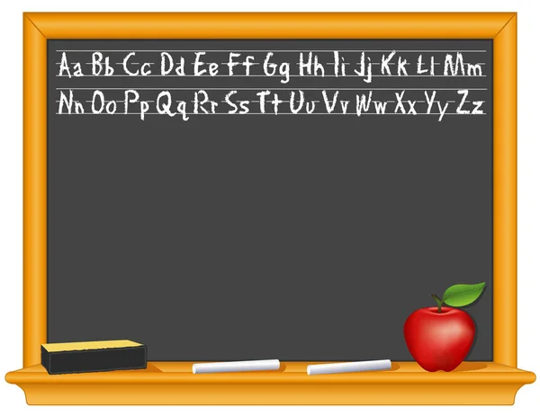 Kara tahta, alfabe, silgi, Apple için öğretmen — Stok Vektör