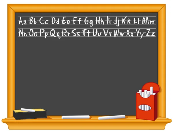 Schoolbord, alfabet, gum, vak van krijt — Stockvector