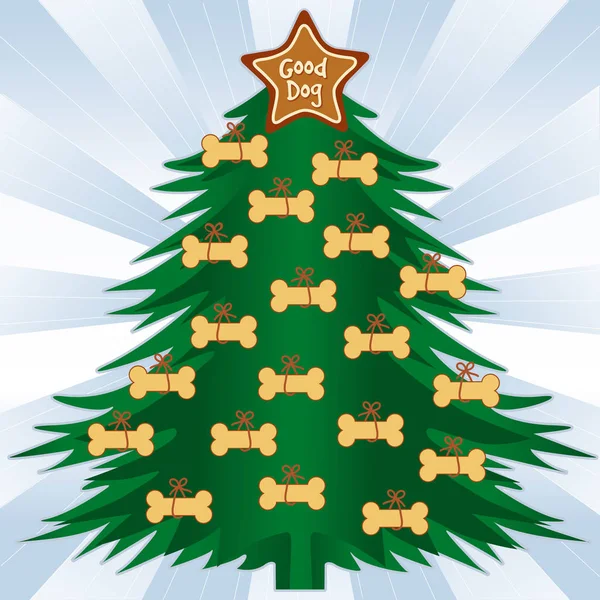 Good Dog Christmas Tree dihiasi dengan hiasan tulang anjing yang lezat - Stok Vektor