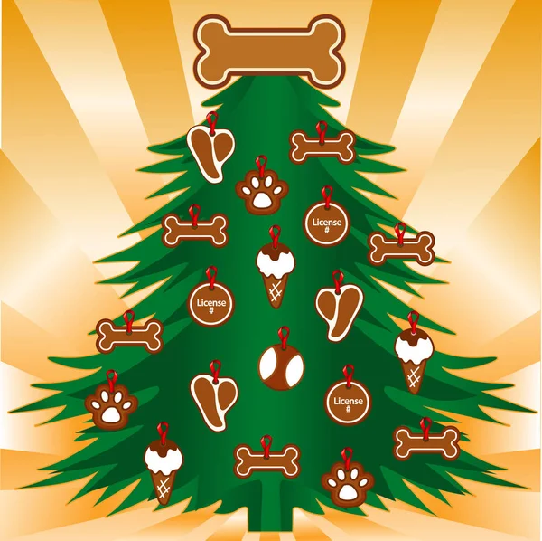 Můj pes oblíbený vánoční strom, T bone steak, Psí kost, tlapa tisku, kužel zmrzliny, licenční značku ozdoby — Stockový vektor