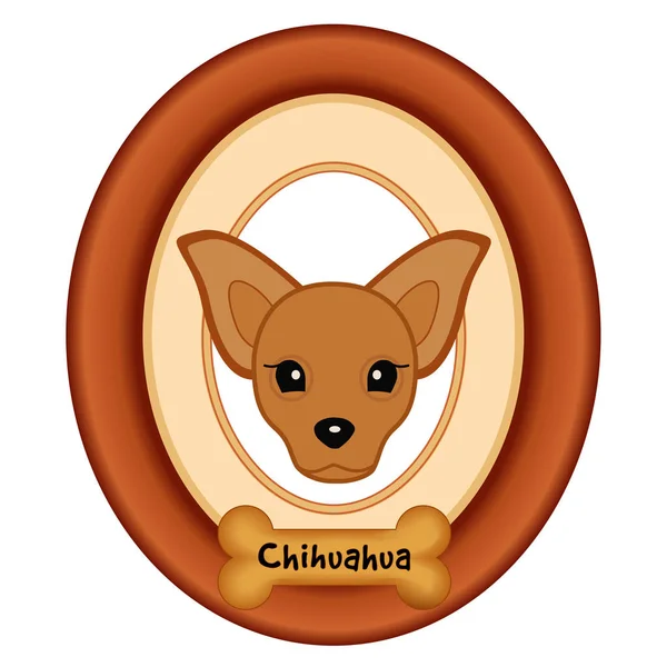 Retrato de Chihuahua en marco de madera con hueso de perro — Vector de stock