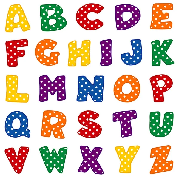 Alphabet, multicolore à pois blancs — Image vectorielle