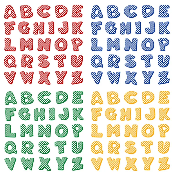 Alphabet, vier karierte Buchstabensätze — Stockvektor