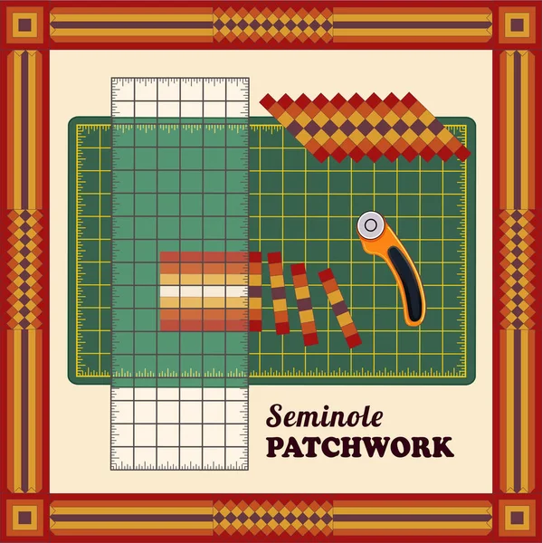 Patchwork DIY, Tapete de corte, Quilters régua, Cortador de lâmina rotativa, Tradicional Seminole Strip Piece Design Pattern Frame —  Vetores de Stock