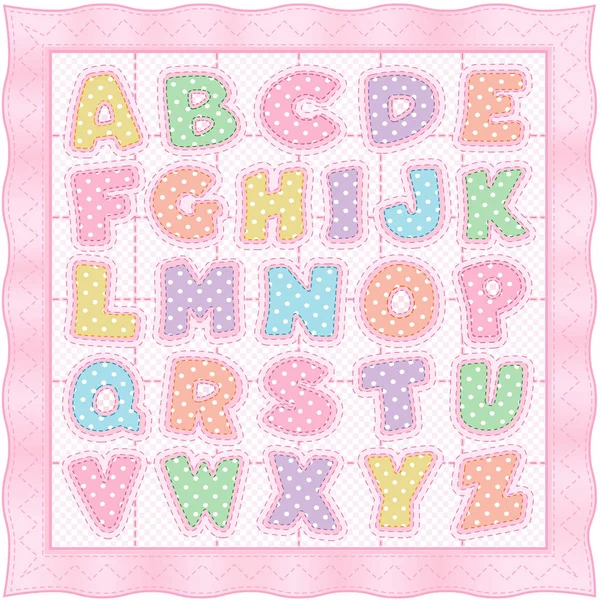 Детское одеяло для алфавита, Gingham Check and Pastel Polka Dots, Pink Pastel Background — стоковый вектор