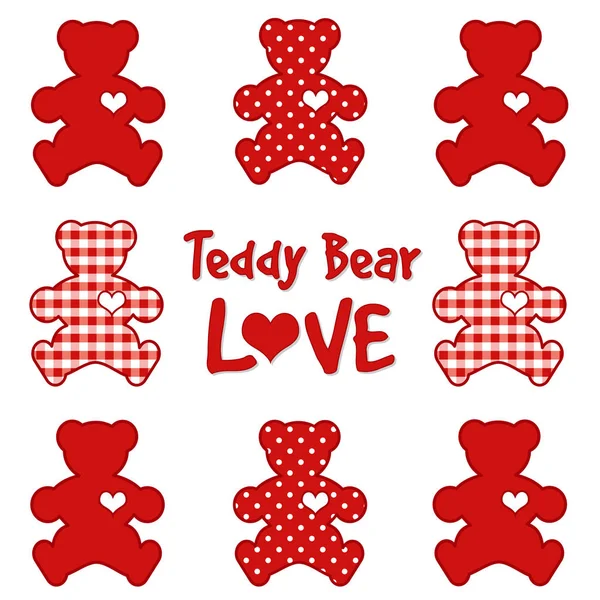 Amour d'ours en peluche à Gingham et pois, rouge Saint-Valentin — Image vectorielle