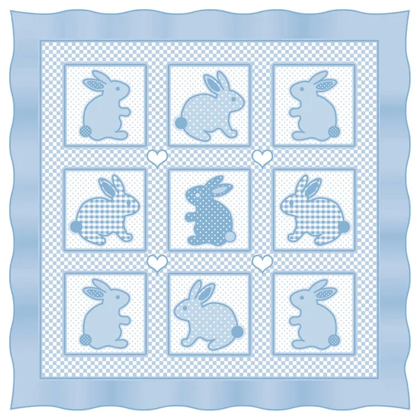 Baby Bunny Quampquot, pais blue and white gingham, polka dots, satin border — стоковый вектор