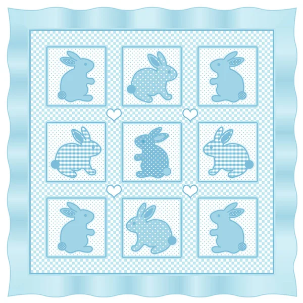 Baby Bunny Quampquot, paqua and white gingham, polka dots, satin border — стоковый вектор