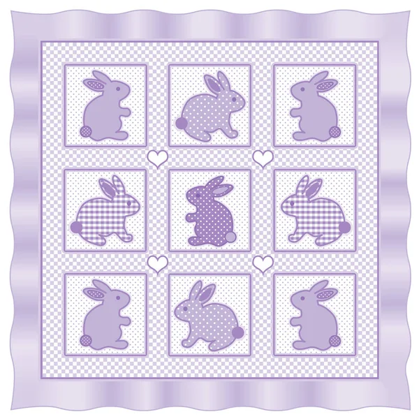 Baby Bunny Quampquot, paevander and white gingham, polka dots, satin border — стоковый вектор