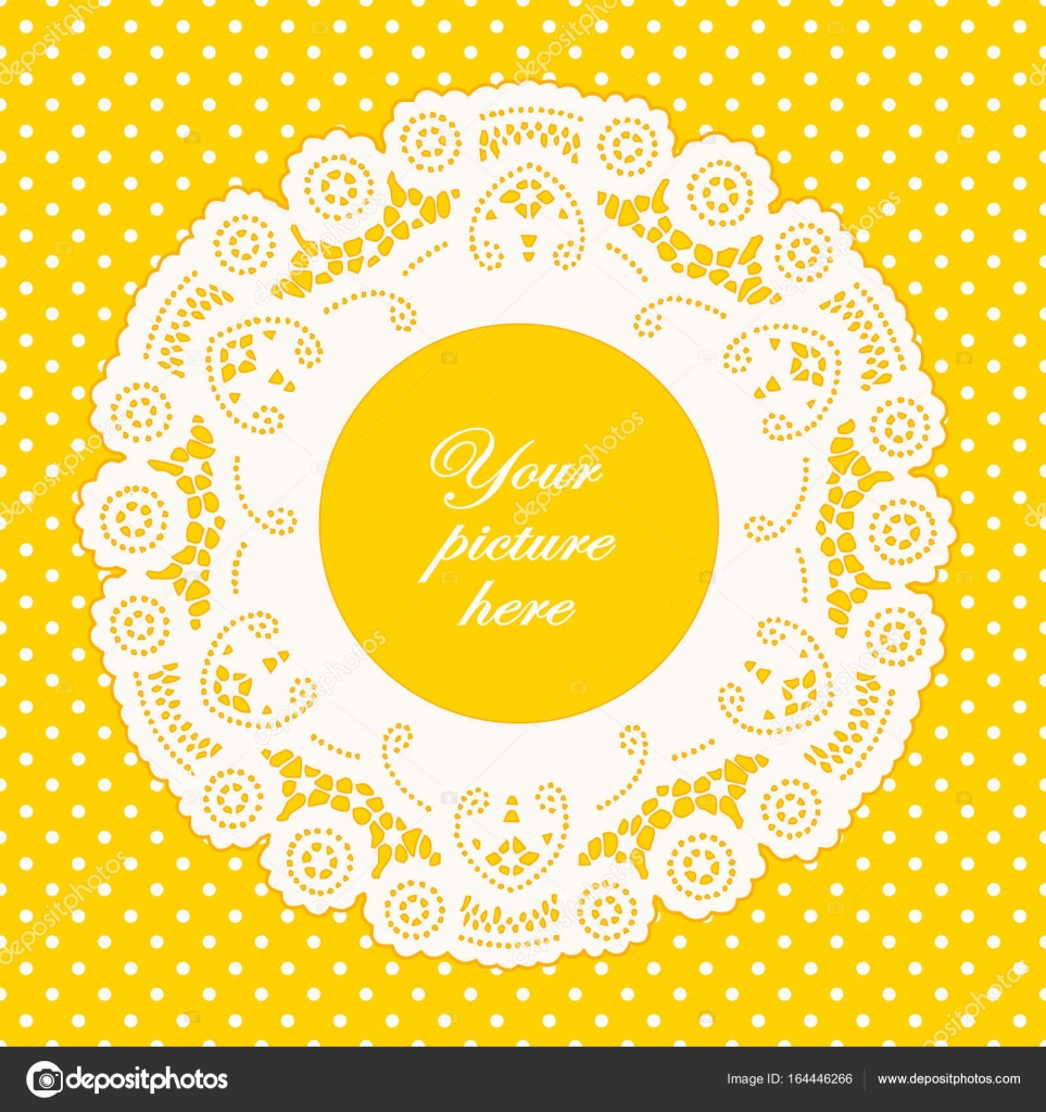 Lace Doily Picture Frame Bright Yellow Polka Dot Background Stock Lace Doily Picture Frame Bright Yellow Polka Dot Background Stock Vector