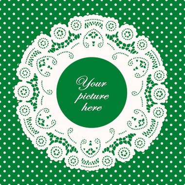 Dantel bardak altlığı peçete resim çerçevesi, parlak yeşil Polka Dot arka plan