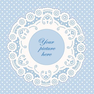 Dantel bardak altlığı peçete resim çerçevesi, Pastel mavi Polka Dot arka plan