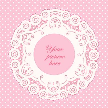 Dantel bardak altlığı peçete resim çerçevesi, Pastel pembe Polka Dot arka plan