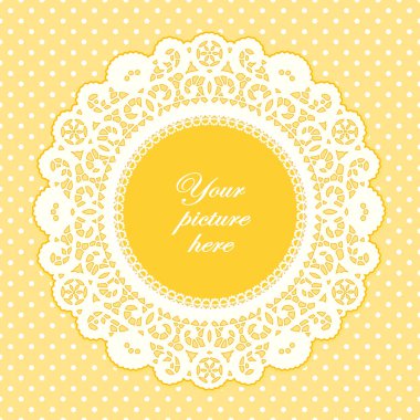 Dantel bardak altlığı peçete resim çerçevesi, Pastel sarı puantiyeli arka plan