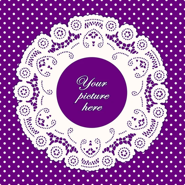 Dantel bardak altlığı peçete resim çerçevesi, parlak lavanta Polka Dot arka plan
