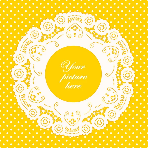 Dantel bardak altlığı peçete resim çerçevesi, parlak sarı puantiyeli arka plan