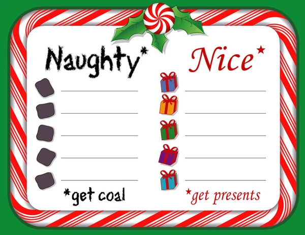 Daftar Nakal atau Baik untuk Santa Claus, Peppermint Candy Cane Frame - Stok Vektor