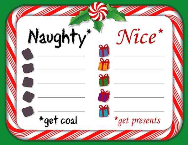 Noel Baba, nane şekeri çerçevesi için Naughty veya Nice listesi