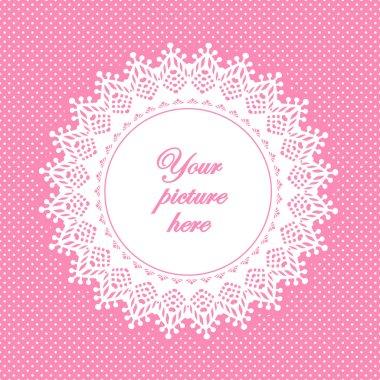 Dantel bardak altlığı peçete resim çerçevesi, Pastel pembe Polka Dot arka plan