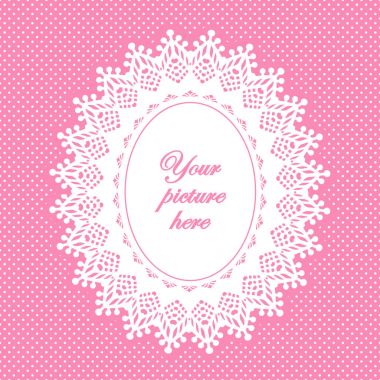 Dantel bardak altlığı peçete resim çerçevesi, Pastel pembe Polka Dot arka plan