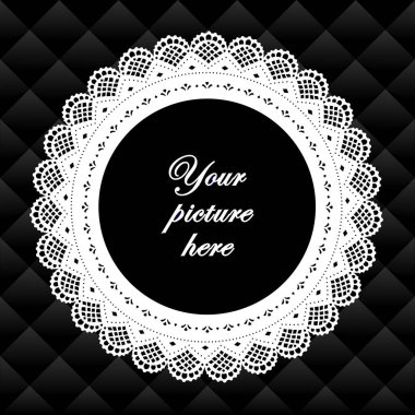 Dantel bardak altlığı peçete Vintage resim çerçevesi kapitone arka plan üzerinde 