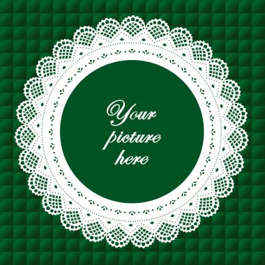 Dantel bardak altlığı peçete Vintage resim çerçevesi kapitone zümrüt yeşil arka plan üzerinde 