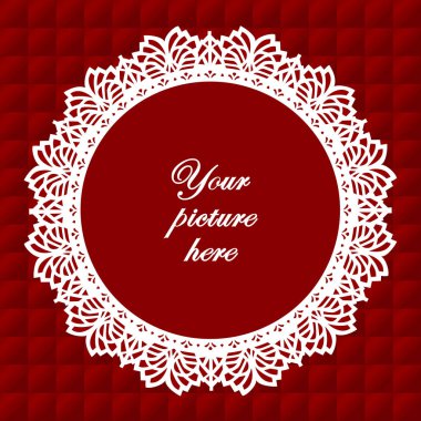 Dantel bardak altlığı peçete Vintage resim çerçevesi kapitone yakut kırmızı zemin üzerine 