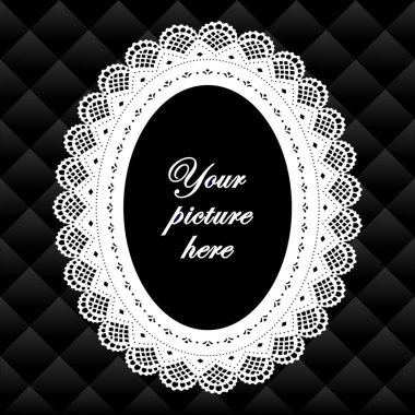 Dantel bardak altlığı peçete Vintage resim çerçevesi kapitone arka plan üzerinde 