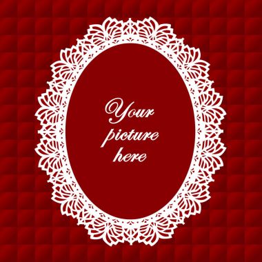 Dantel bardak altlığı peçete Vintage resim çerçevesi kapitone yakut kırmızı zemin üzerine