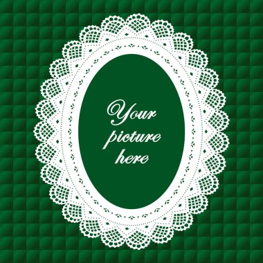 Dantel bardak altlığı peçete Vintage resim çerçevesi kapitone zümrüt yeşil arka plan üzerinde 