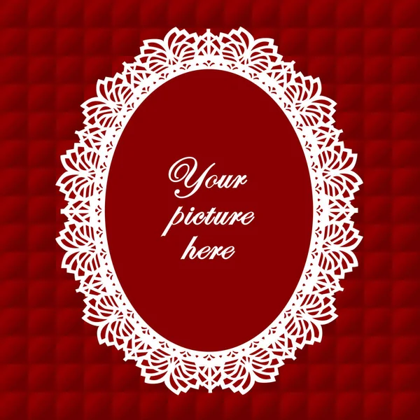 Lace Doily Vintage Picture Frame em Quilted Ruby fundo vermelho —  Vetores de Stock