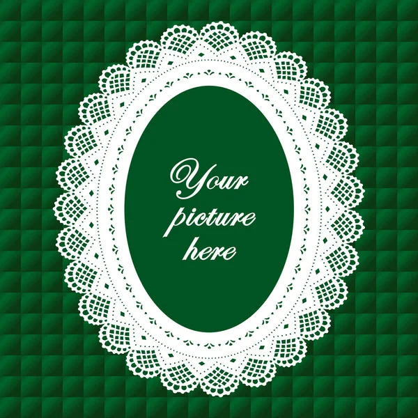 Dantel bardak altlığı peçete Vintage resim çerçevesi kapitone zümrüt yeşil arka plan üzerinde 