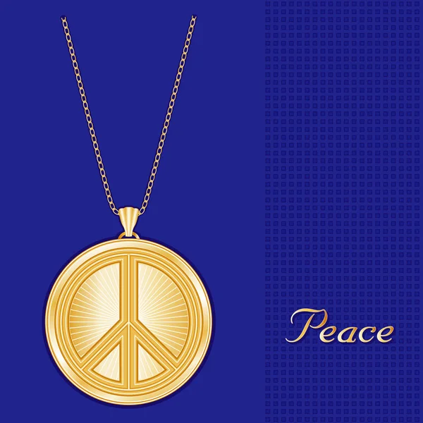 Peace Symbol Gold Pendant Necklace, Chain — Stock Vector