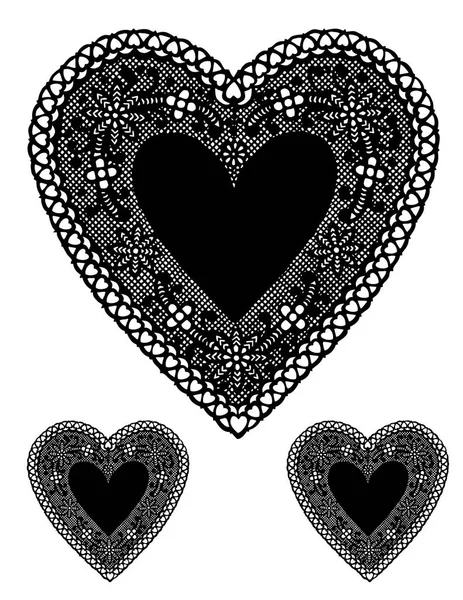 Koronkowe serca serwetki, Vintage czarne na białym tle — Wektor stockowy