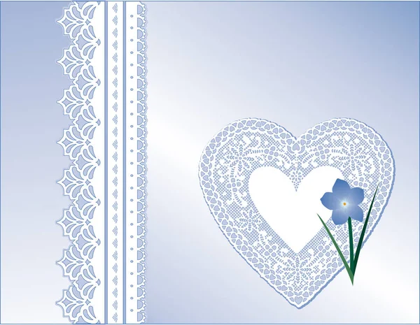 Serca koronki, wiktoriańskim stylu obecny, zapomnij o mnie nie kwiat, pastelowy niebieski satyna — Wektor stockowy