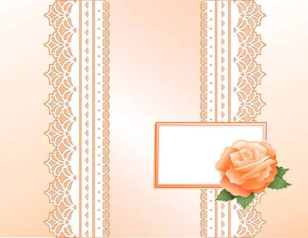Apricot Rose Blume, Spitze im viktorianischen Stil Geschenk, Geschenkkarte mit Kopierraum — Stockvektor