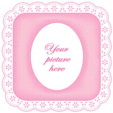 Çerçeve, beyaz deliği dantel Pastel pembe üzerinde resim 