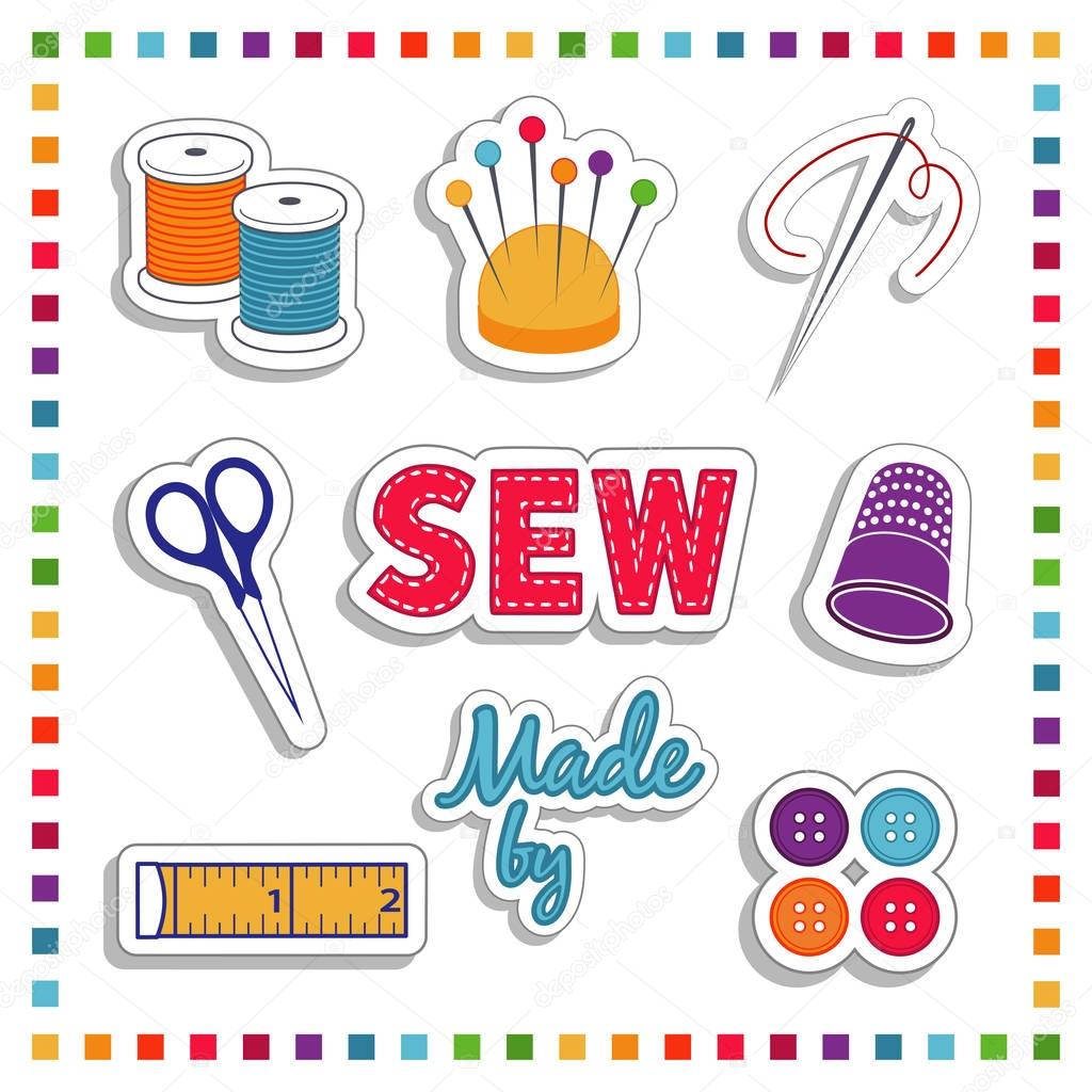 Sewing and Tailoring Stickers, Rainbow Colors — Stock Vector ...