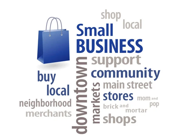 Small Business słowo Cloud, sklep lokalnych, zakup lokalnych — Wektor stockowy
