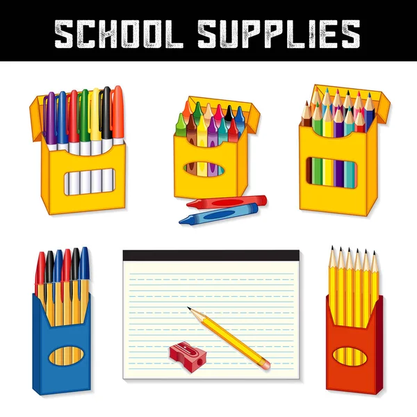 School Supplies Back School Elementary Middle School Kindergarten Daycare Preschool — Stock Vector