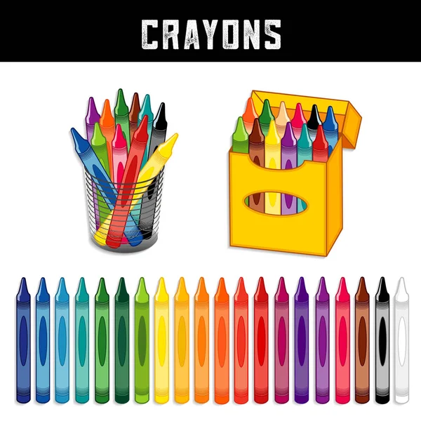 Crayons Vinte Cores Arco Íris Caixa Lápis Cera Organizador Mesa —  Vetores de Stock