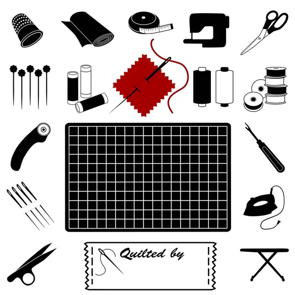 Quilt, Patchwork, DIY Sewing Stickers on Cutting Mat Stock Vector