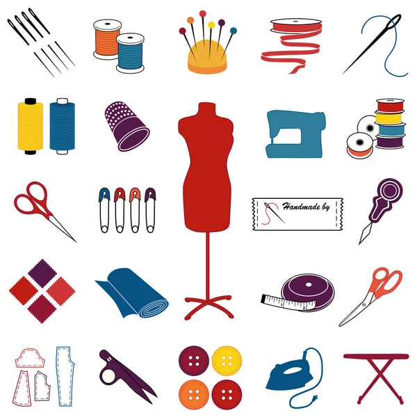 Iconos Costura Sastrería Para Costura Costura Pasatiempo Manualidades Moda Bricolaje — Vector de stock