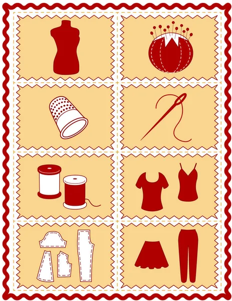 Ράψιμο Και Προσαρμογή Εικόνες Εργαλεία Για Την Προσαρμογή Dressmaking Κεντήματα — Διανυσματικό Αρχείο
