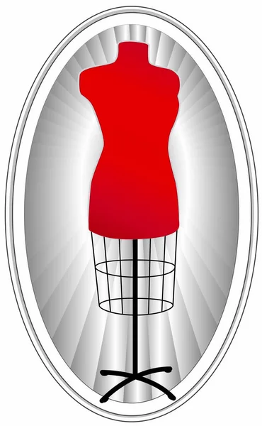 Mannequin Coudre Rouge Cadre Ovale Gingham Check Border Robe Modèle — Image vectorielle