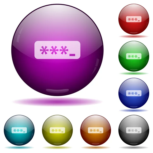 Digitando password pulsanti sfera di vetro — Vettoriale Stock