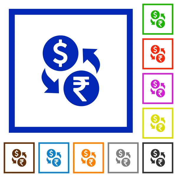 Dólar Rupia intercambio enmarcado iconos planos — Vector de stock