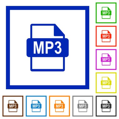 MP3 dosya formatı düz simgeler çerçeveli