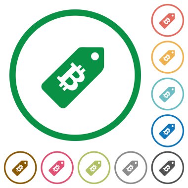 Bitcoin fiyat etiketi düz simgeler özetlenen