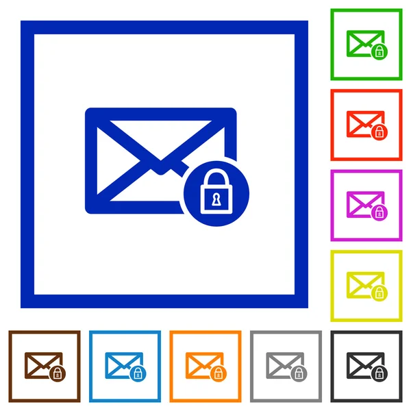 Verrouiller le courrier encadré icônes plates — Image vectorielle